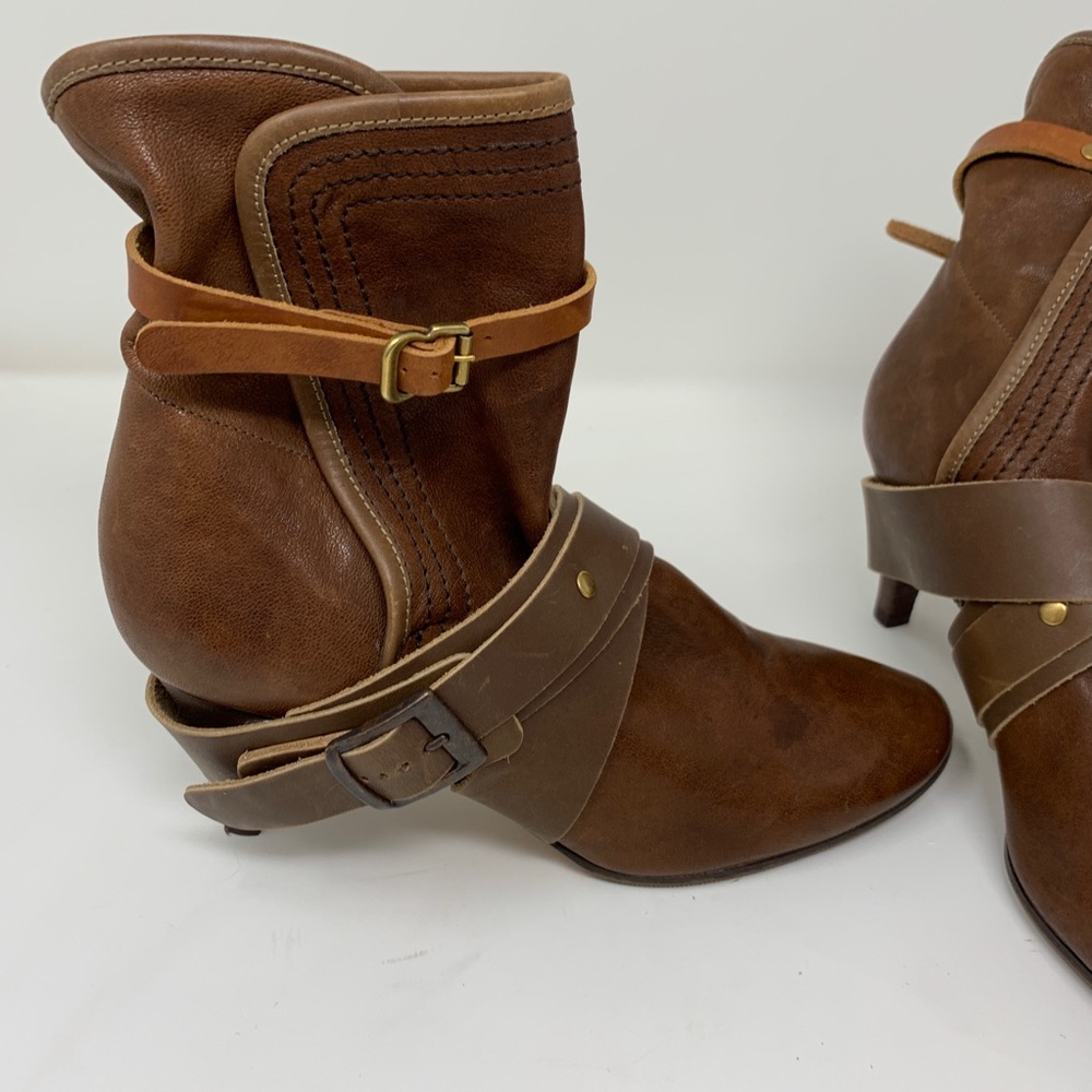 Chloe Brown Leather Ankle Booties Belt Detail Sz 7 - Picture 4 of 16